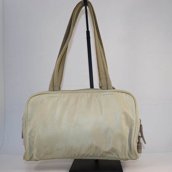 Prada Tessuto Nylon Satchel Beige Shoulder Bag with Lock - Picture 2 of 11